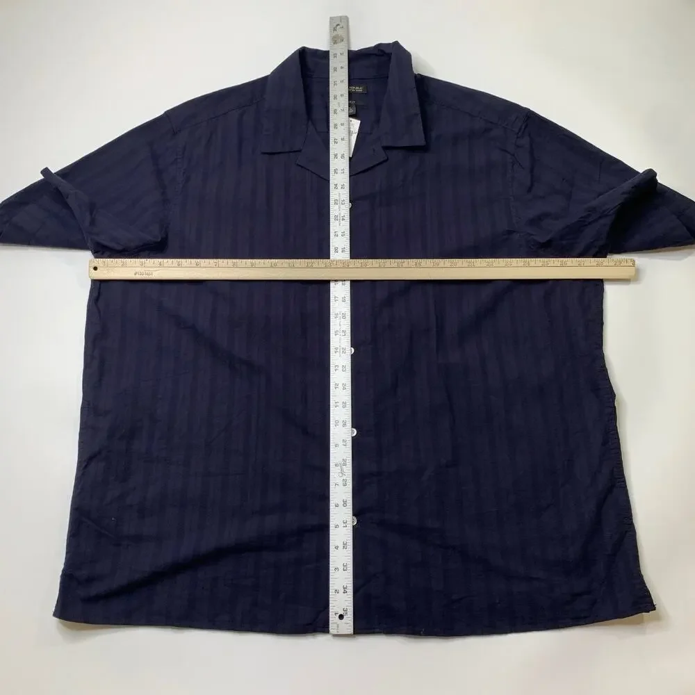 Banana Republic Shirt Mens XXL Relaxed Fit Navy Blue Organic Cotton Linen Blend